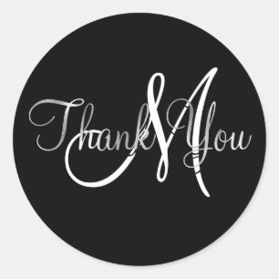 Faux Silver Ombre Foil Thank You Monogram Classic Round Sticker