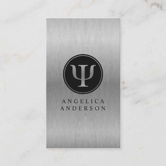 Faux Silver Psychologist Psi Symbol Business Card (Front)