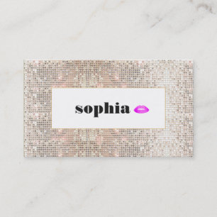 Faux Silver Sequin Hot Pink Lips Beauty Business Card