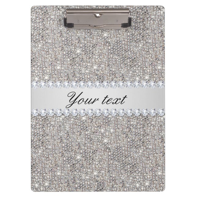 Faux Silver Sequins and Diamonds Clipboard (Front)