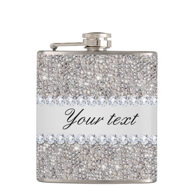 Faux Silver Sequins and Diamonds Hip Flask (Front)