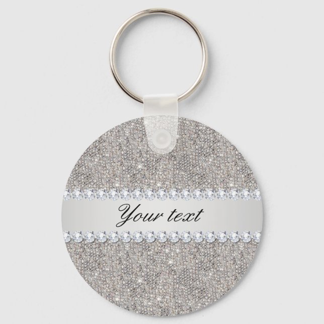 Faux Silver Sequins and Diamonds Key Ring (Front)