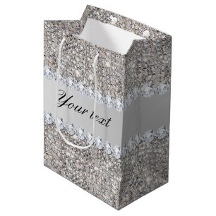 Faux Silver Sequins and Diamonds Medium Gift Bag