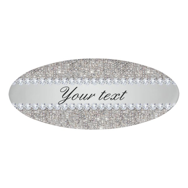 Faux Silver Sequins and Diamonds Name Tag (Front)