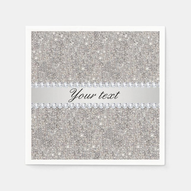 Faux Silver Sequins and Diamonds Napkin (Front)