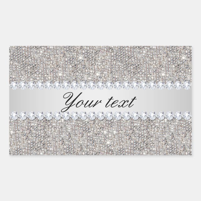 Faux Silver Sequins and Diamonds Rectangular Sticker (Front)