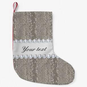 Faux Silver Sequins and Diamonds Small Christmas Stocking