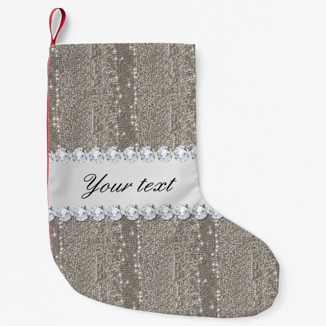 Faux Silver Sequins and Diamonds Small Christmas Stocking (Front)