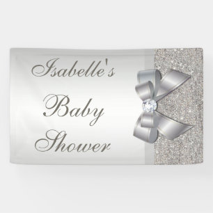 Faux Silver Sequins Bow Neutral Baby Shower Banner