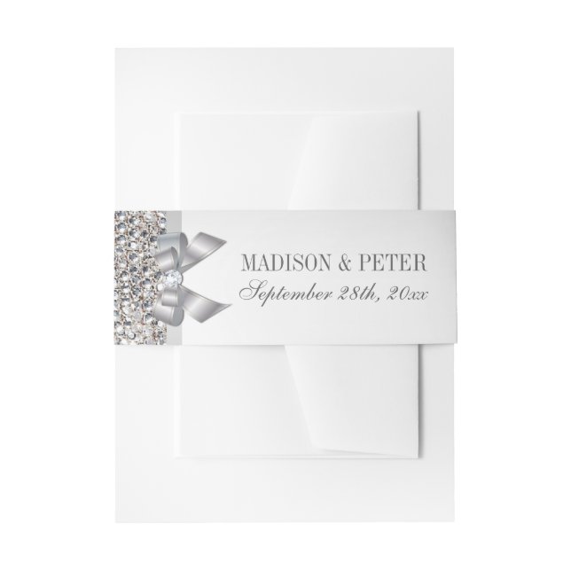 Faux Silver Sequins Bow Wedding Invitation Belly Band (Front Example)