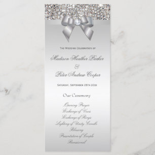 Faux Silver Sequins Bow Wedding Program Programme