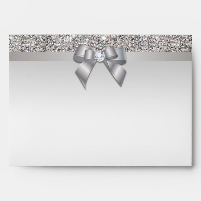 Faux Silver Sequins Diamonds and Bow Envelope (Front)