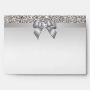 Faux Silver Sequins Diamonds and Bow Envelope