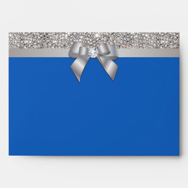Faux Silver Sequins Diamonds Bow Denim Blue Envelope (Front)