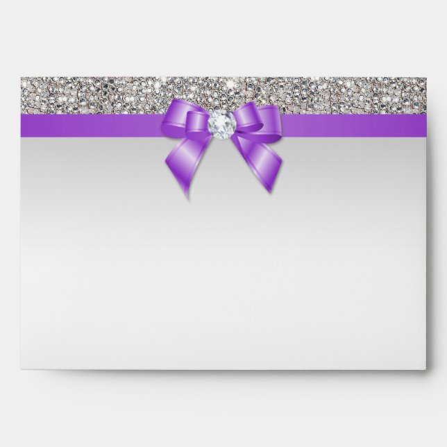 Faux Silver Sequins Diamonds Lavender Bow Envelopes (Front)