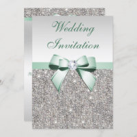 Faux Silver Sequins Diamonds Mint Bow Wedding