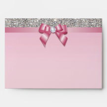 Faux Silver Sequins Diamonds Pinkl Bow