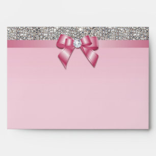 Faux Silver Sequins Diamonds Pinkl Bow Envelope