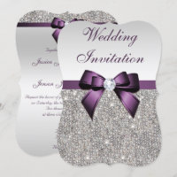 Faux Silver Sequins Diamonds Purple Bow Wedding