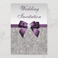 Faux Silver Sequins Diamonds Purple Bow Wedding