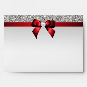 Faux Silver Sequins Diamonds Red Bow Envelopes
