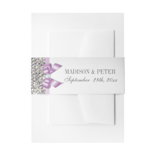 Faux Silver Sequins Lilac Bow Wedding Invitation Belly Band