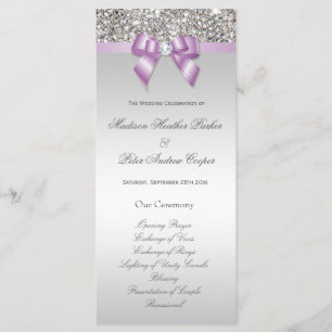 Faux Silver Sequins Lilac Bow Wedding Program Programme