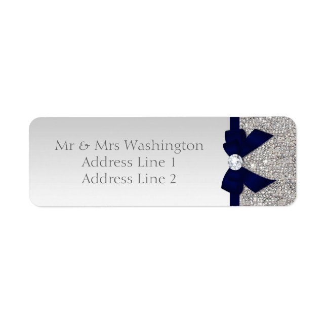 Faux Silver Sequins Navy Bow and Diamond (Front)