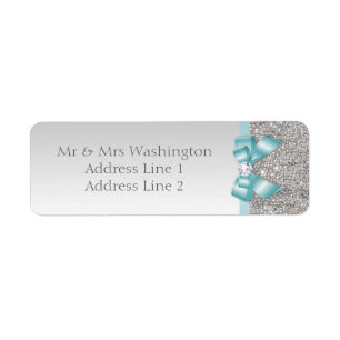 Faux Silver Sequins Teal Blue Bow and Diamond