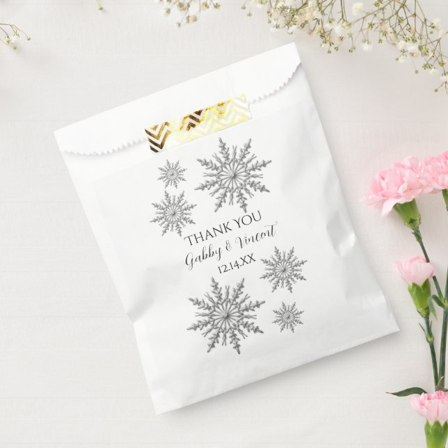 Faux Silver Snowflakes Winter Wedding Thank You Favour Bags (Sealed)