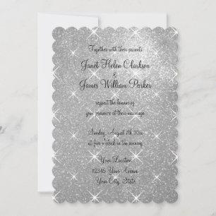 Faux silver sparkly glitter wedding invitations