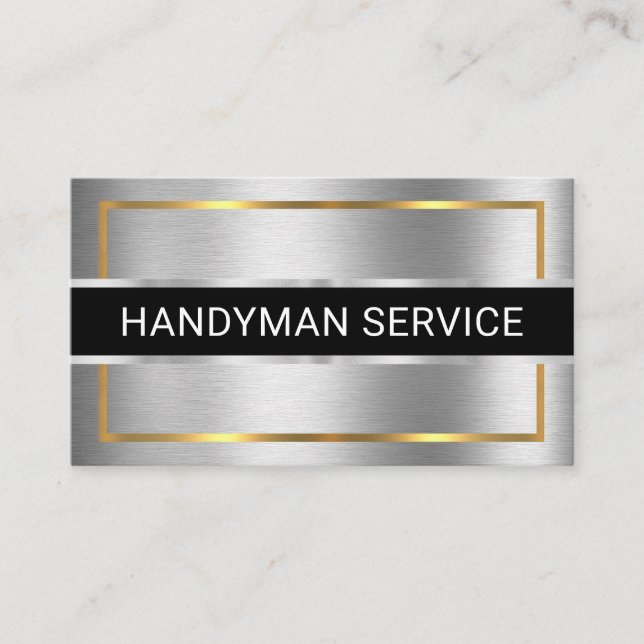 Faux Silver Stripe Gold Frame Business Card (Front)