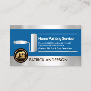 Faux Silver Stripes Roller Paint Brush Painter Business Card