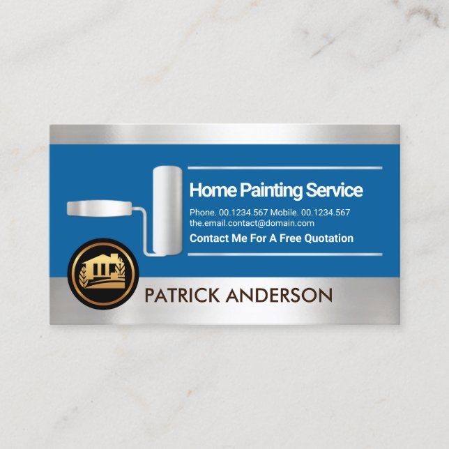 Faux Silver Stripes Roller Paint Brush Painter Business Card (Front)