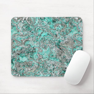 Faux Silver Teal Turquoise Minerals Agate Pattern Mouse Mat