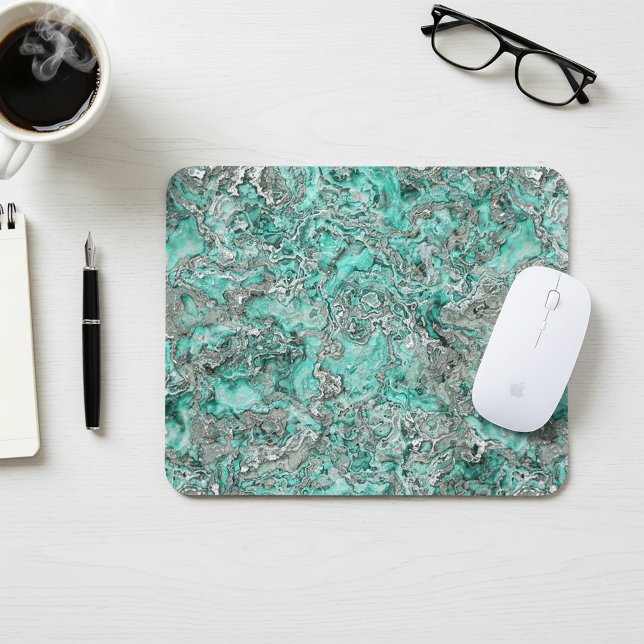 Faux Silver Teal Turquoise Minerals Agate Pattern Mouse Mat (Creator Uploaded)