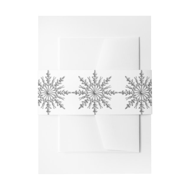 Faux Silver Tone Snowflakes Winter Wedding Invitation Belly Band (Front Example)