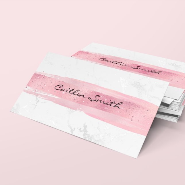 Faux Silver White Foil Marble Pink Brush Stroke Business Card (Silver White Foil Marble Pink Brush Stroke Business Card)