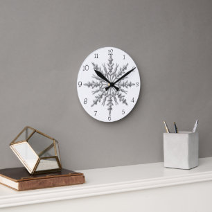 Faux Silver Winter Snowflake Round Clock