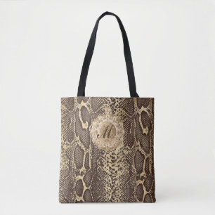 Faux Snake Skin Antique Charm Initial Tote Bag