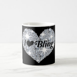 Faux sparkle diamond I Love Bling heart design mug
