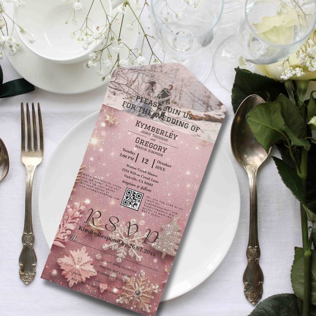 Faux Sparkle Shimmer Pink Silver Photo QR Code All In One Invitation (Creator Uploaded)