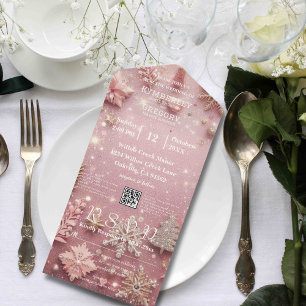 Faux Sparkle Shimmer Pink Silver Winter Christmas  All In One Invitation
