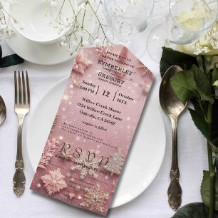 Faux Sparkle Shimmer Pink Silver Winter Christmas All In One Invitation