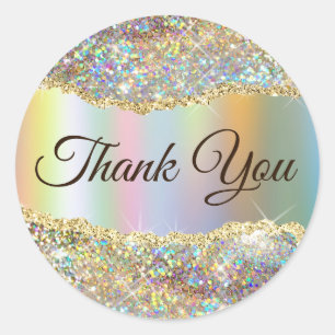 Faux Sparkling Gold Sequin Thank you   Classic Round Sticker