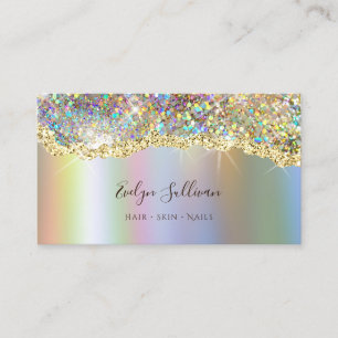 Faux sparkling holographic foil glitter business card