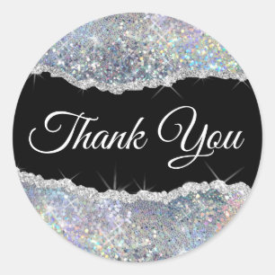 Faux Sparkling Silver Sequin Thank you  Classic Round Sticker