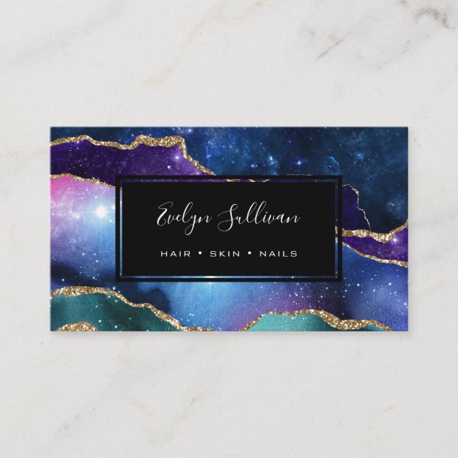 faux sparkling watercolor agate business card (Front)