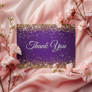 Faux Sparkly Gold Glitter Royal Purple Thank You Postcard