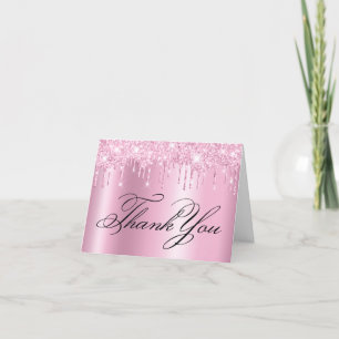 Faux Sparkly Light Pink Glitter Drips Ombre Thank You Card